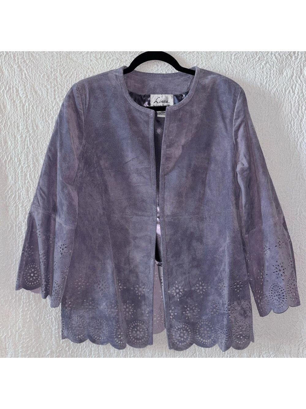 Linea by Louis Dell'Olio Suede Scalloped Hem 3/4 Sleeve Jacket
